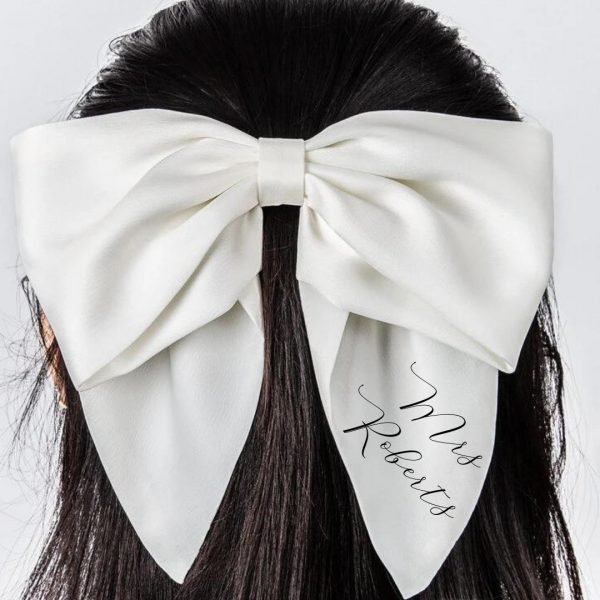 personalised hair bow for bride White personalised hair bow