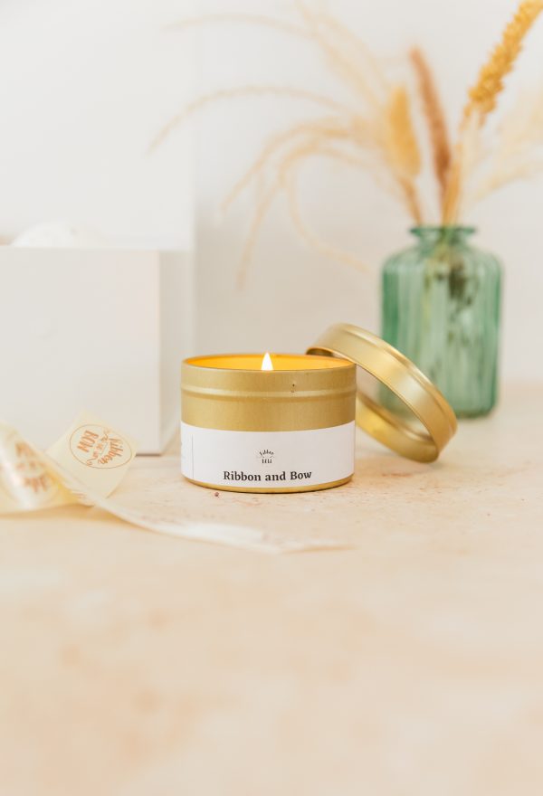 Gold Ribbon and bow soy candle